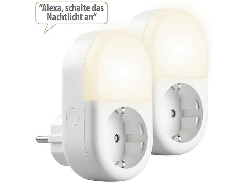 Luminea Home Control LED-Nachtlicht-Plug-in:2er-Set WLAN-Steckdose Mit LED-Nachtlicht, App & Sprachsteuerung, 16 A - Image 2