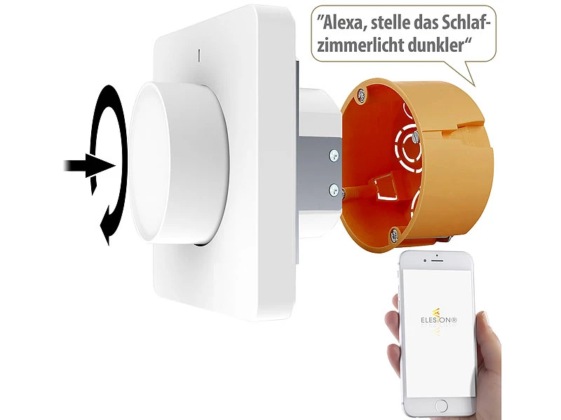 Luminea Home Control Alexa Dimmer-Schalter:4er WLAN-Lichtschalter & Dimmer Mit Dreh-/Drück-Funktion Und App - Image 14