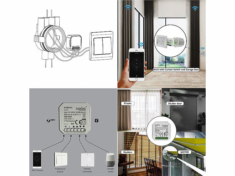Luminea Home Control WLAN Rolladenschalter:2er-Set WLAN-Unterputzmodule Für Smarte Rollladen, App & Sprachbefehl - Image 4