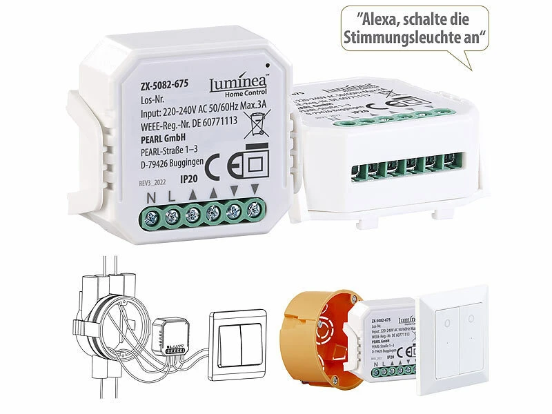Luminea Home Control WLAN Rolladenschalter:2er-Set WLAN-Unterputzmodule Für Smarte Rollladen, App & Sprachbefehl - Image 9