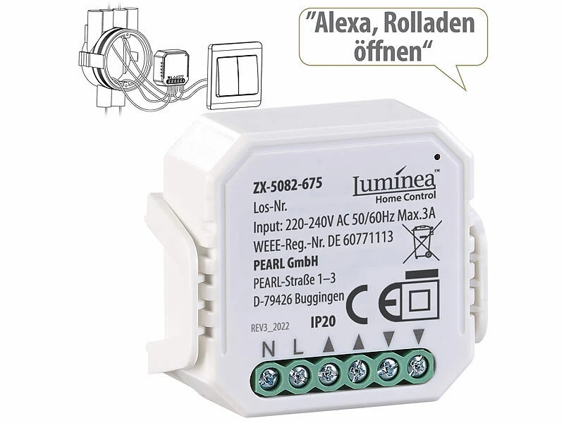 Luminea Home Control WLAN Rolladenschalter:2er-Set WLAN-Unterputzmodule Für Smarte Rollladen, App & Sprachbefehl - Image 7