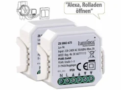 Luminea Home Control WLAN Rolladenschalter:2er-Set WLAN-Unterputzmodule Für Smarte Rollladen, App & Sprachbefehl