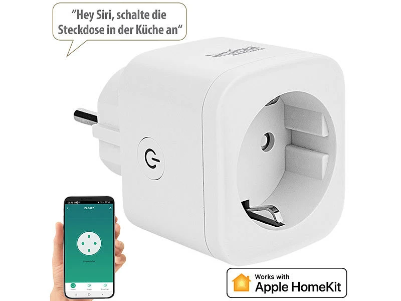 Luminea Home Control Funksteckdosen:WLAN-Steckdose, Apple-HomeKit-zertifiziert, Mit App & Sprachsteuerung - Image 2