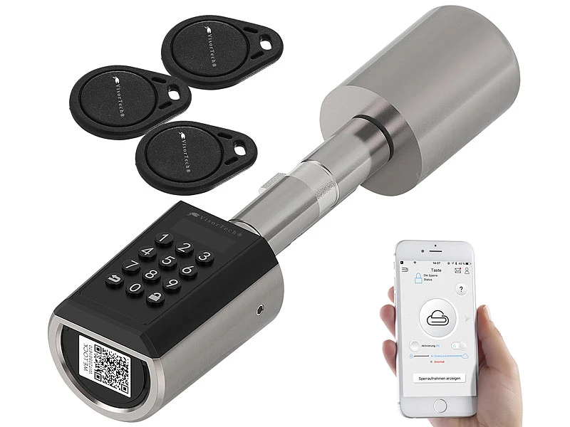 VisorTech Türzylinder:Elektronischer Tür-Schließzylinder, Transponder, Bluetooth & App, IP65 - Image 2