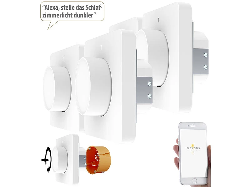 Luminea Home Control Alexa Dimmer-Schalter:4er WLAN-Lichtschalter & Dimmer Mit Dreh-/Drück-Funktion Und App - Image 2