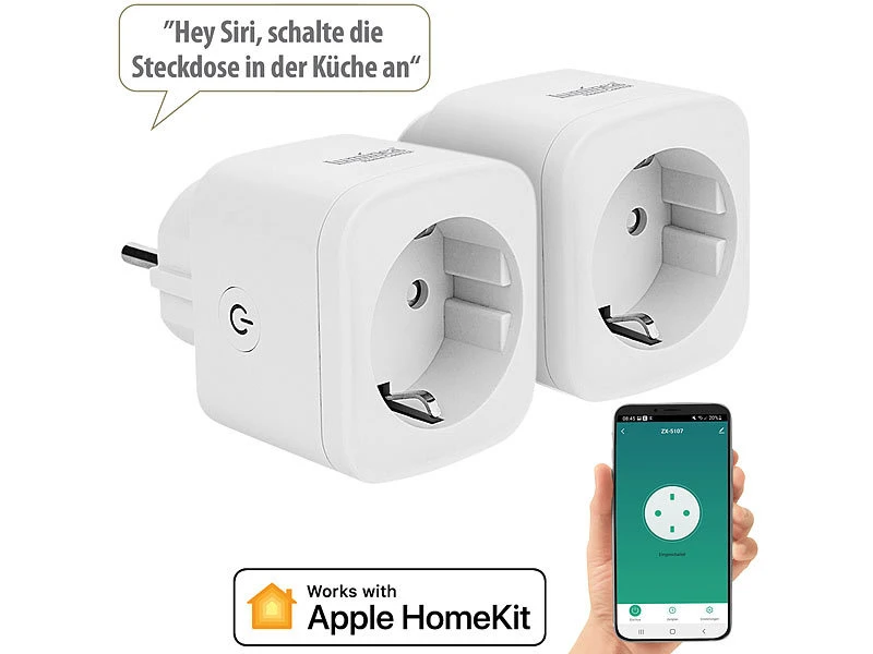 Luminea Home Control Smarte Steckdose:2er-Set WLAN-Steckdosen, Apple-HomeKit-zertifiziert, Sprachsteuerung - Image 2