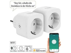 Luminea Home Control Smarte Steckdose:2er-Set WLAN-Steckdosen, Apple-HomeKit-zertifiziert, Sprachsteuerung