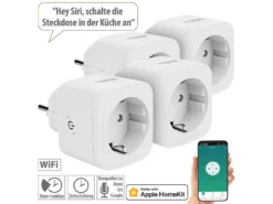 Luminea Home Control WLAN Steckdosen-Schalter:4er-Set WLAN-Steckdosen, Apple-HomeKit-zertifiziert, Sprachsteuerung