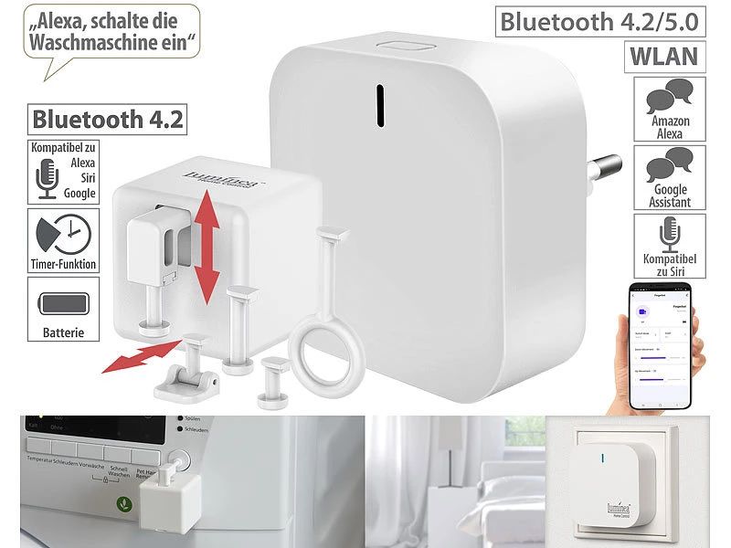 Luminea Home Control Smarter Schalter Aufsatz:Schalt-Aufsatz Für Kippschalter & Taster, Bluetooth Mit WLAN Gateway