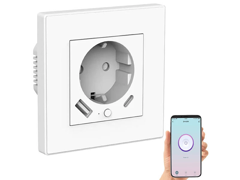 Luminea Home Control Unterputz Steckdose:2in1-WLAN-Unterputzsteckdose Mit USB-C- Und USB-A-Netzteil, 2 A, App - Image 3