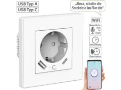 Luminea Home Control Unterputz Steckdose:2in1-WLAN-Unterputzsteckdose Mit USB-C- Und USB-A-Netzteil, 2 A, App