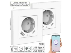 Luminea Home Control Ladeport Steckdose:3er-Set WLAN-Unterputzsteckdosen Mit App, Je 1x USB A, 1x USB C, 2 A