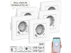 Luminea Home Control W LAN Steckdosen:5er-Set WLAN-Unterputzsteckdosen Mit App, Je 1x USB A, 1x USB C, 2 A