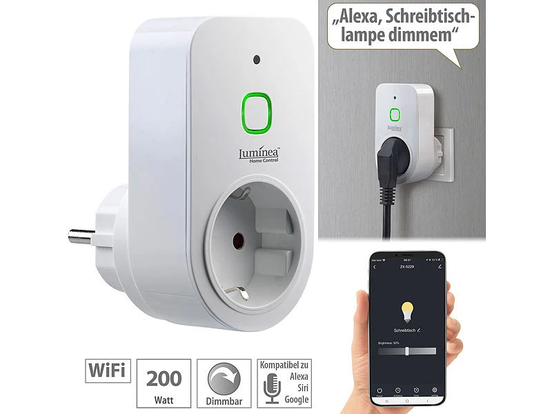 Luminea Home Control Dimmersteckdosen:3er Smarte WLAN-Dimmer-Steckdose Mit Phasenabschnittsdimmer Bis 200 W - Image 11