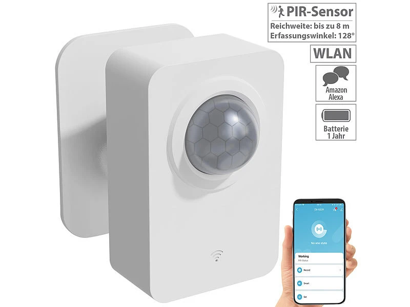 Luminea Home Control Bewegungsmelder Alarm:2er-Set ZigBee-PIR-Bewegungsmelder, 8 M Reichweite, App - Image 5