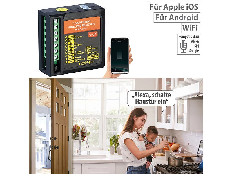 VisorTech Smarthome Türöffner:WLAN-Adapter Zur Sprach- Und App-Steuerung Elektronischer Tür-Öffner