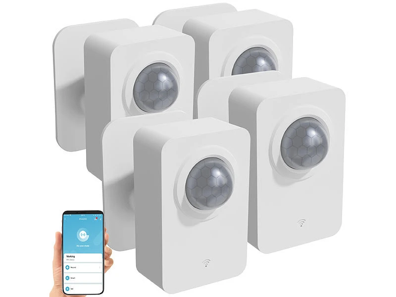 Luminea Home Control PIR Funkmelder:4er-Set ZigBee-PIR-Bewegungsmelder, 8 M Reichweite, App - Image 2