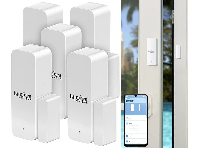 Luminea Home Control Fenstersensor:5er-Set ZigBee-Tür- & Fensteralarm, Für Alexa, GA Und Siri, App - Image 2