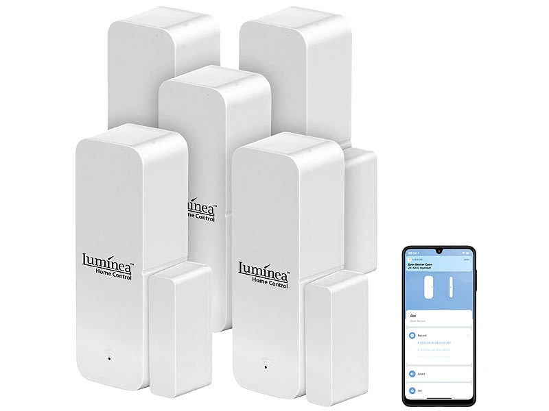 Luminea Home Control Fenstersensor:5er-Set ZigBee-Tür- & Fensteralarm, Für Alexa, GA Und Siri, App - Image 3