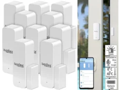 Luminea Home Control Türkontakt:10er-Set ZigBee-Tür- & Fensteralarme, Alexa, Google Assist., Siri, App