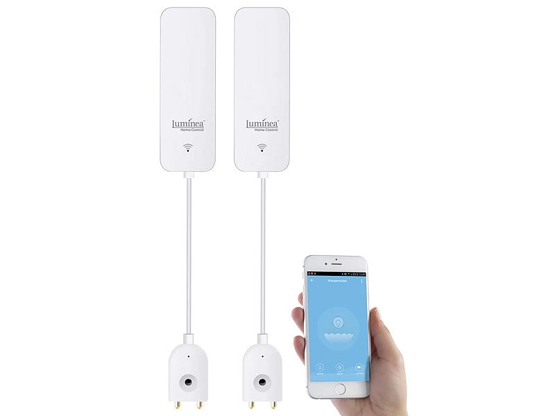 Luminea Home Control ZigBee Wassersensor:2er-Set ZigBee-Wassermelder Mit Externem Sensor, App - Image 2