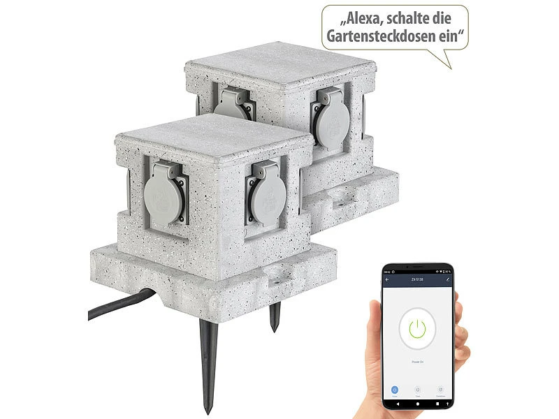 Royal Gardineer Gartensteckdose Smart:4-fach-WLAN-Garten-Steckd., App, Sprachbef., 16 A, 3.680 W, IP44 4er- - Image 2