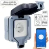 Luminea Home Control Outdoor Steckdose:Outdoor-WLAN-Aufputzsteckdose, Sprachsteuerung, Verbrauchsmesser, App