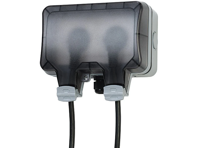 Luminea Home Control Außensteckdose WLAN:2er-Set Outdoor-WLAN-Doppelsteckdosen, Sprachbefehl, Strommessung, App - Image 7