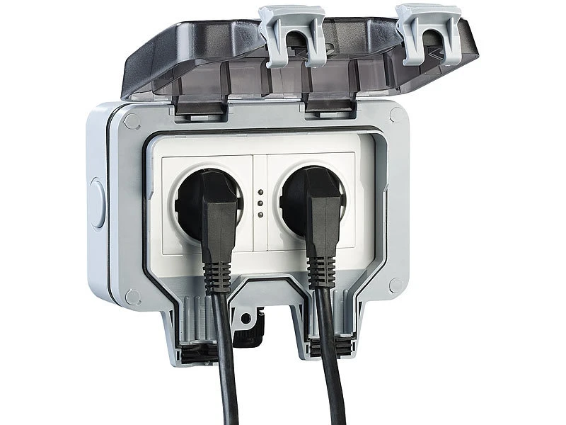 Luminea Home Control Außensteckdose WLAN:2er-Set Outdoor-WLAN-Doppelsteckdosen, Sprachbefehl, Strommessung, App - Image 14