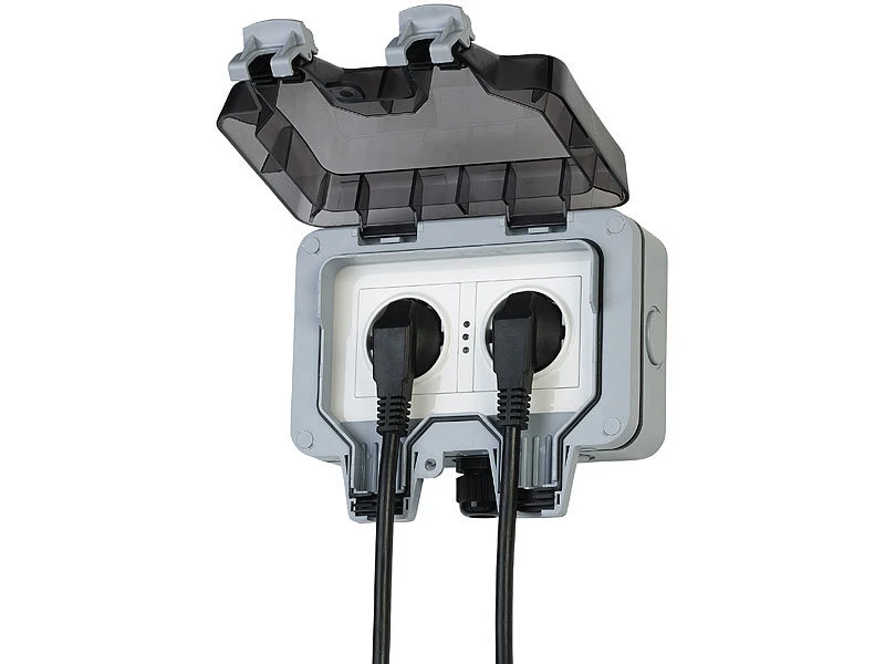 Luminea Home Control Außensteckdose WLAN:2er-Set Outdoor-WLAN-Doppelsteckdosen, Sprachbefehl, Strommessung, App - Image 6