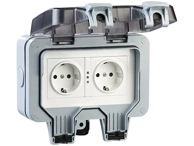 Luminea Home Control Außensteckdose WLAN:2er-Set Outdoor-WLAN-Doppelsteckdosen, Sprachbefehl, Strommessung, App - Image 15