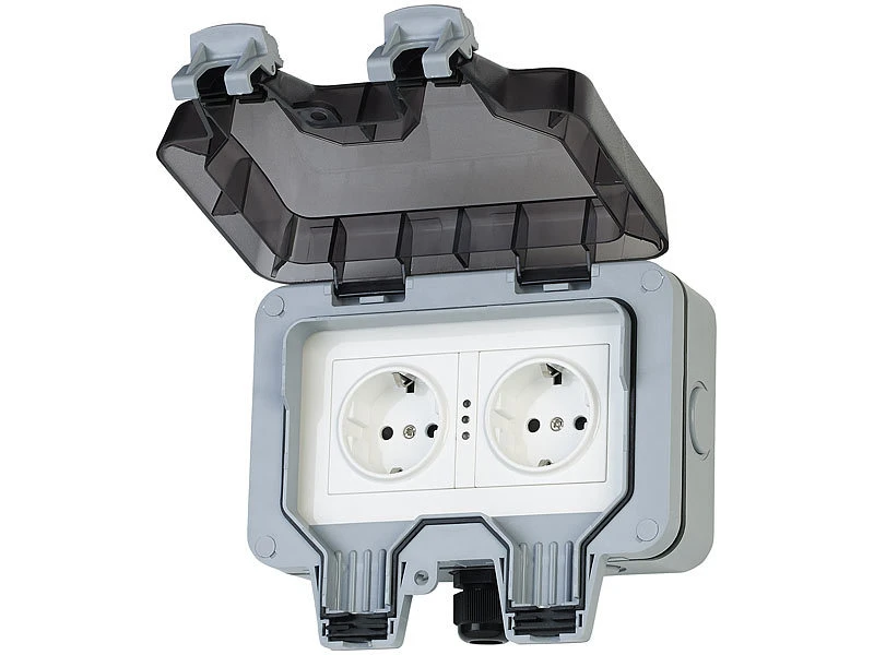 Luminea Home Control Außensteckdose WLAN:2er-Set Outdoor-WLAN-Doppelsteckdosen, Sprachbefehl, Strommessung, App - Image 12