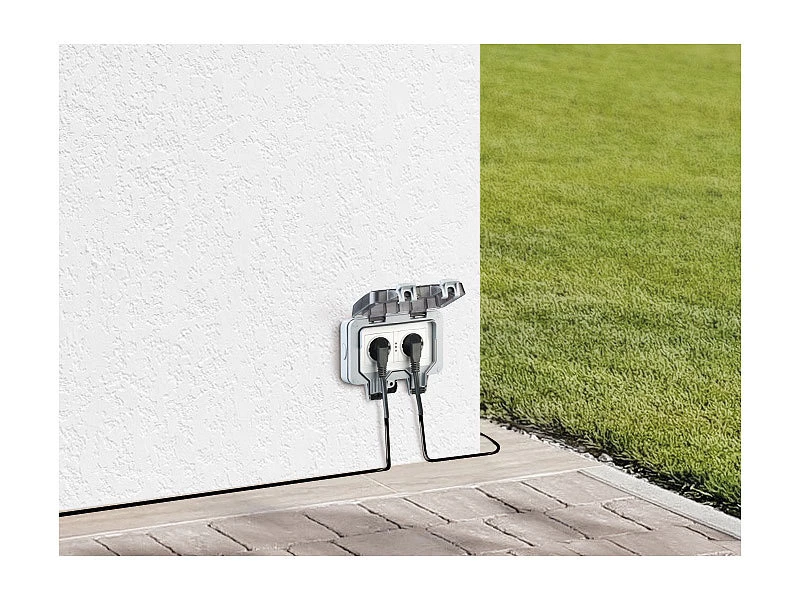 Luminea Home Control Außensteckdose WLAN:2er-Set Outdoor-WLAN-Doppelsteckdosen, Sprachbefehl, Strommessung, App - Image 4
