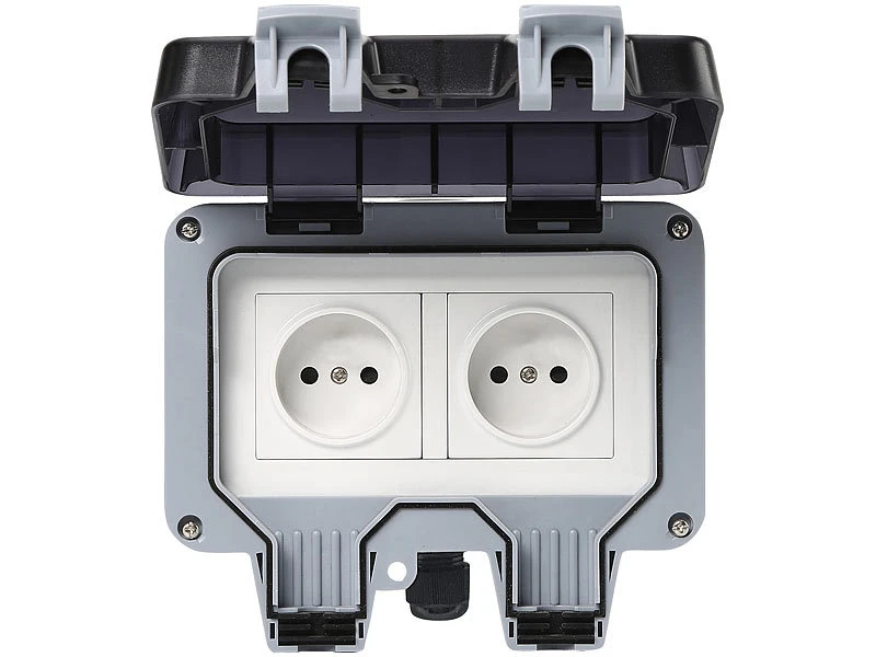 Luminea Home Control Außensteckdose WLAN:2er-Set Outdoor-WLAN-Doppelsteckdosen, Sprachbefehl, Strommessung, App - Image 13