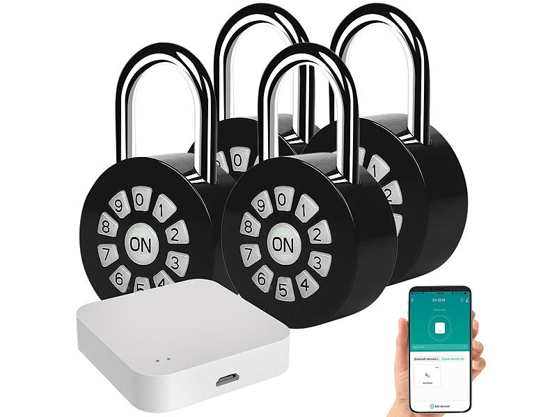 Xcase BT-Schloss:4er Metall-Vorhängeschloss Mit Zahlencode Und App, IP65 + Gateway - Image 2