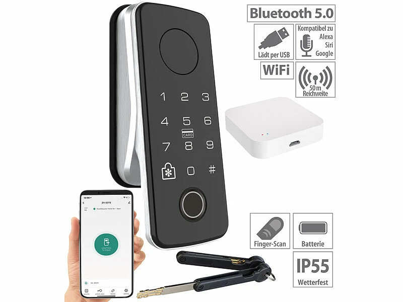 VisorTech Elesion ZigBee Gateway:Motorbetriebener ZigBee-Schließzylinder Mit WLAN-Gateway Und App, IP55