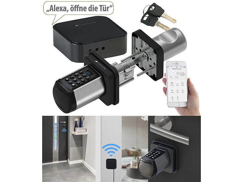 VisorTech Türschloss Mit Schlüssel:Elektronischer Tür-Schließzylinder, Code, 2 Schlüssel, IP44, M Gateway - Image 2