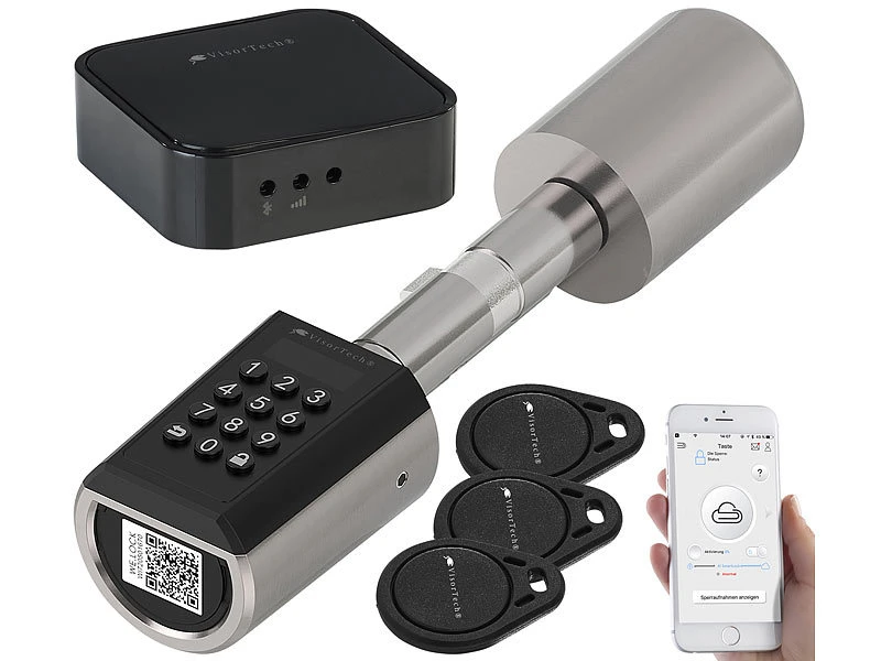 VisorTech Schloss:Elektronischer Tür-Schließzylinder, Transponder, App, IP65, M Gateway - Image 3