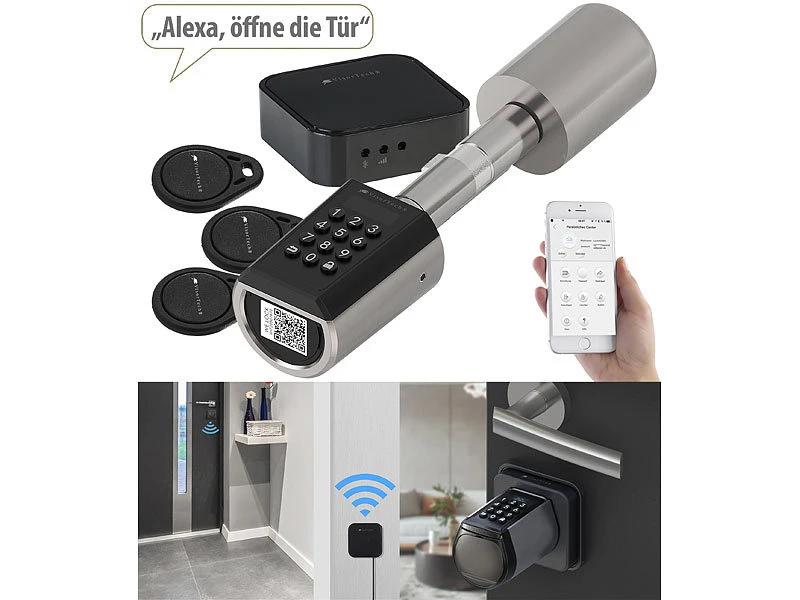 VisorTech Schloss:Elektronischer Tür-Schließzylinder, Transponder, App, IP65, M Gateway - Image 2