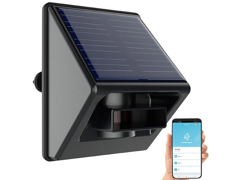 Luminea Home Control Bewegungs Melder:ZigBee-kompatibler Outdoor-PIR-Sensor Mit Solarpanel, App, IP55 - Image 2