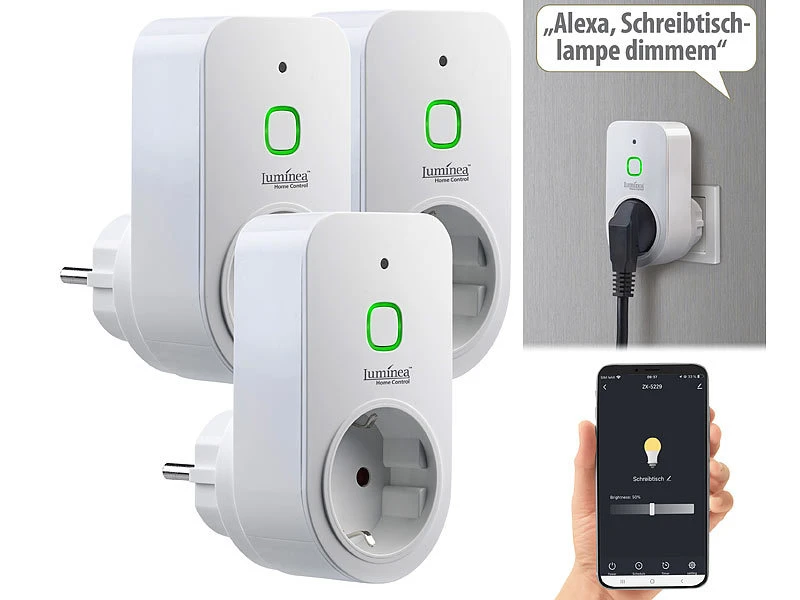 Luminea Home Control Dimmersteckdosen:3er Smarte WLAN-Dimmer-Steckdose Mit Phasenabschnittsdimmer Bis 200 W - Image 2