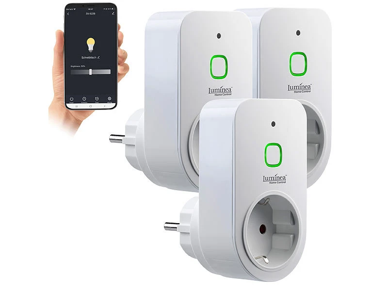 Luminea Home Control Dimmersteckdosen:3er Smarte WLAN-Dimmer-Steckdose Mit Phasenabschnittsdimmer Bis 200 W - Image 3