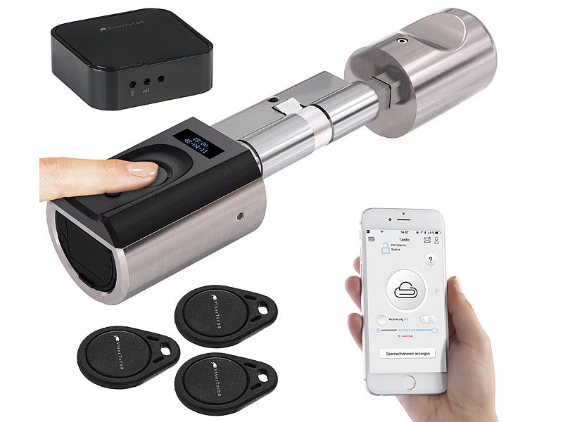 VisorTech Türschloss:Elektronischer Tür-Schließzylinder Mit WLAN-Gateway, Fingerscan, App - Image 3