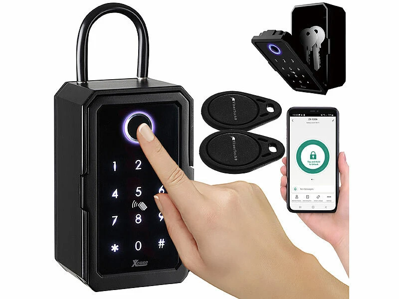 Xcase Schlüsseltresor:Smarter Schlüssel-Safe, Touch-PIN, Fingerprint, Transponder, Bluetooth - Image 2