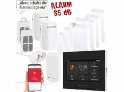 VisorTech Alarmanlage Sets:10-tlg. Funk-Alarmanlage: 7 Sensoren, 2 Fernbedienungen, GSM, WLAN App
