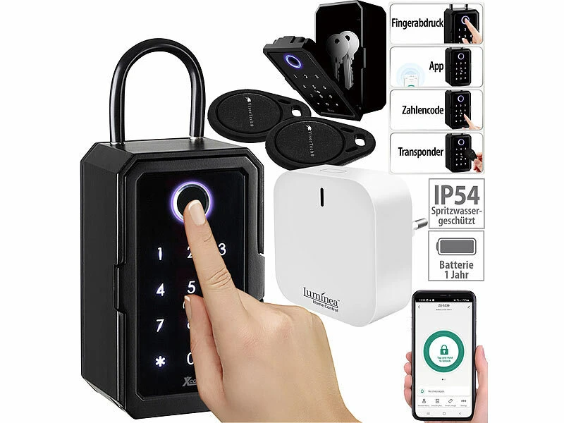 Xcase Tresor:Smarter Schlüssel-Safe & WLAN-Gateway, PIN Per Touch-Keys, Fingerprint