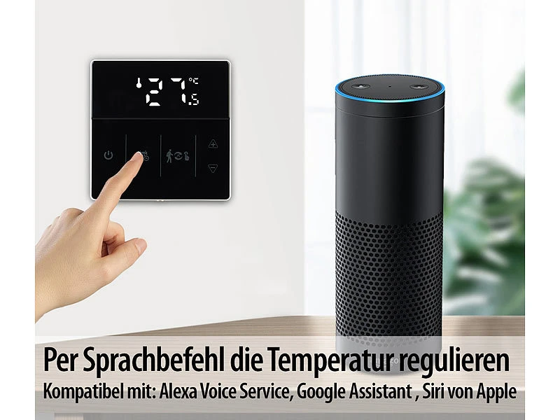 Revolt Alexa Thermostat:2er-Set WLAN-Fußbodenheizung-Thermostate Mit App, Schwarz - Image 4