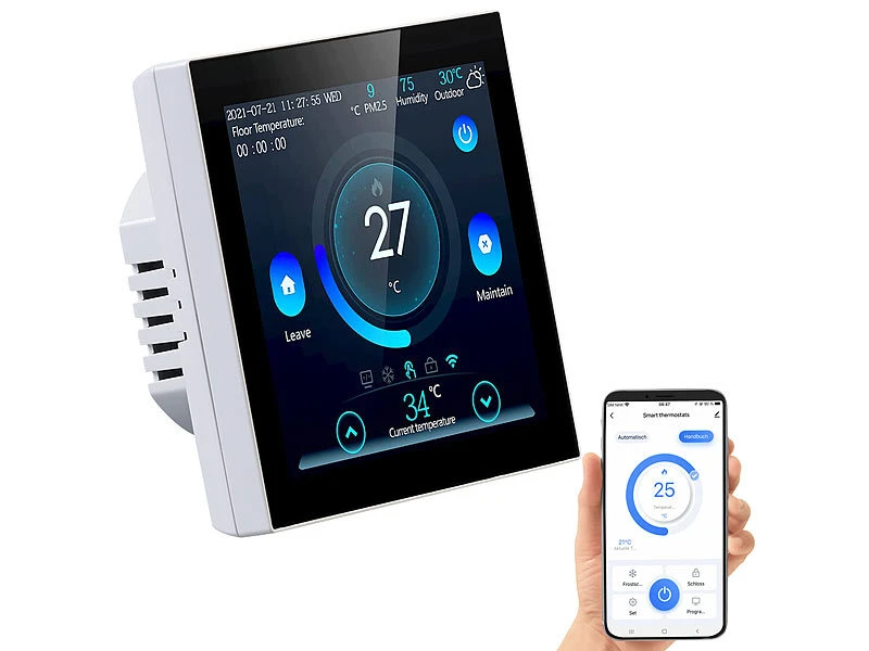 Revolt Funkthermostat:WLAN-Fußbodenheizung-Thermostat Mit Touchdisplay, Feinstaub-Anzeige - Image 3