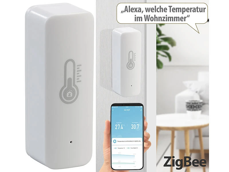 Luminea Home Control ZigBee Hygrometer:2er-Set ZigBee-Temperatur- & Luftfeuchtigkeits-Sensoren Mit App - Image 10
