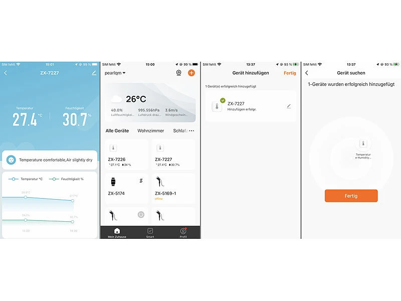 Luminea Home Control Temperatur Datenlogger:4er-Set ZigBee-Temperatur- & Luftfeuchtigkeits-Sensoren Mit App - Image 5